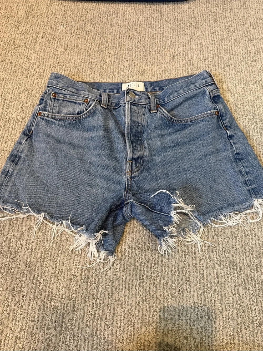 AGOLDE Blue Parker Long Denim Shorts. Size 28.